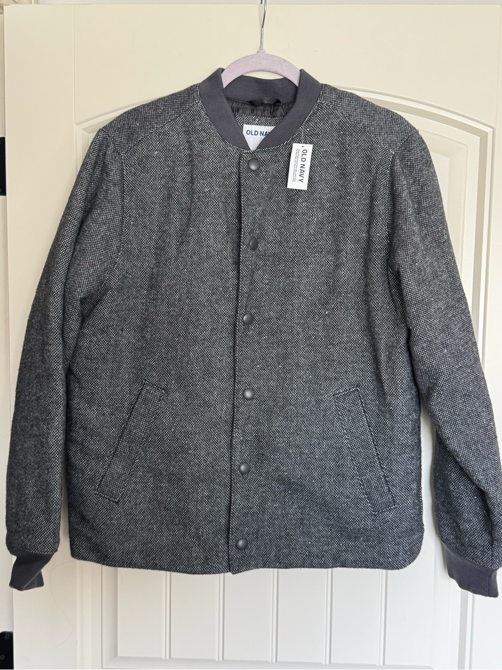 Old Navy Men’s Gray Herringbone Bomber-Style Jacket